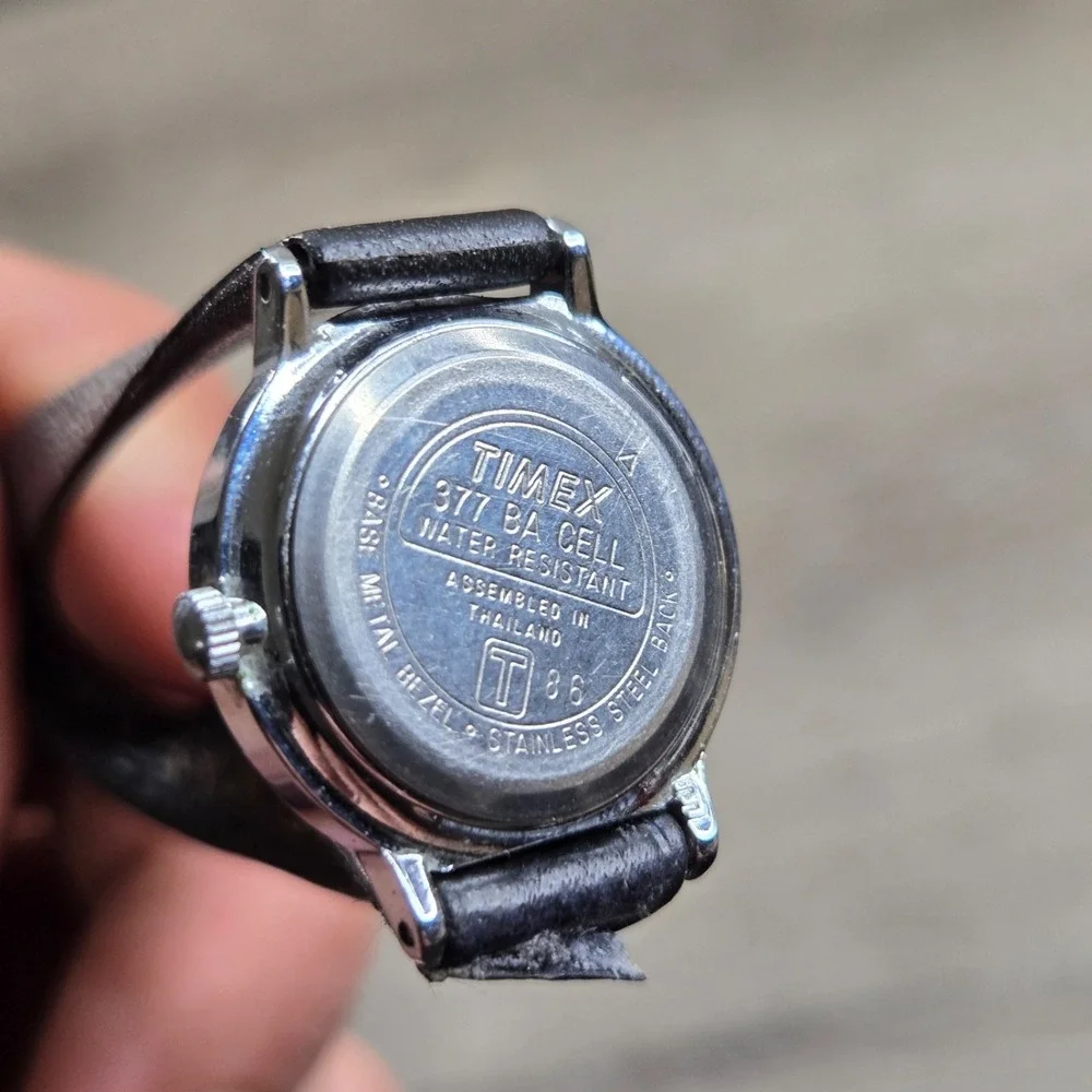 Timex Petite Women's Watch Silver Tone Black Leather Strap 377 BA Tested